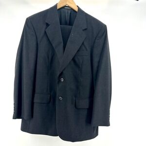 Stafford Mens 40 Short Worsted Wool 2 Piece Suit Charcoal Grey Pleated Cuffed
